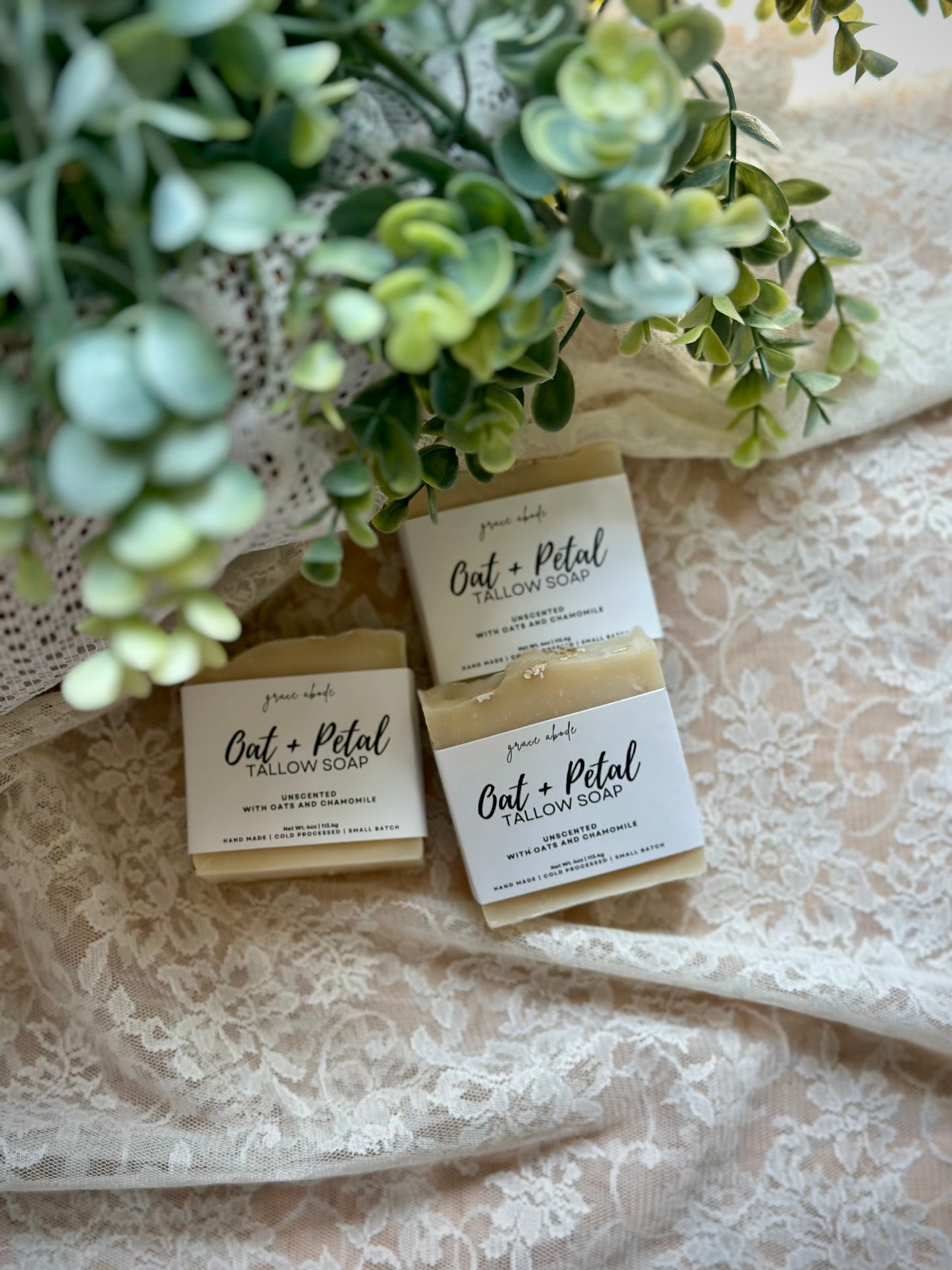 Oat + Petal Tallow Soap – Unscented | Soothing Chamomile & Oat Soap for Sensitive Skin