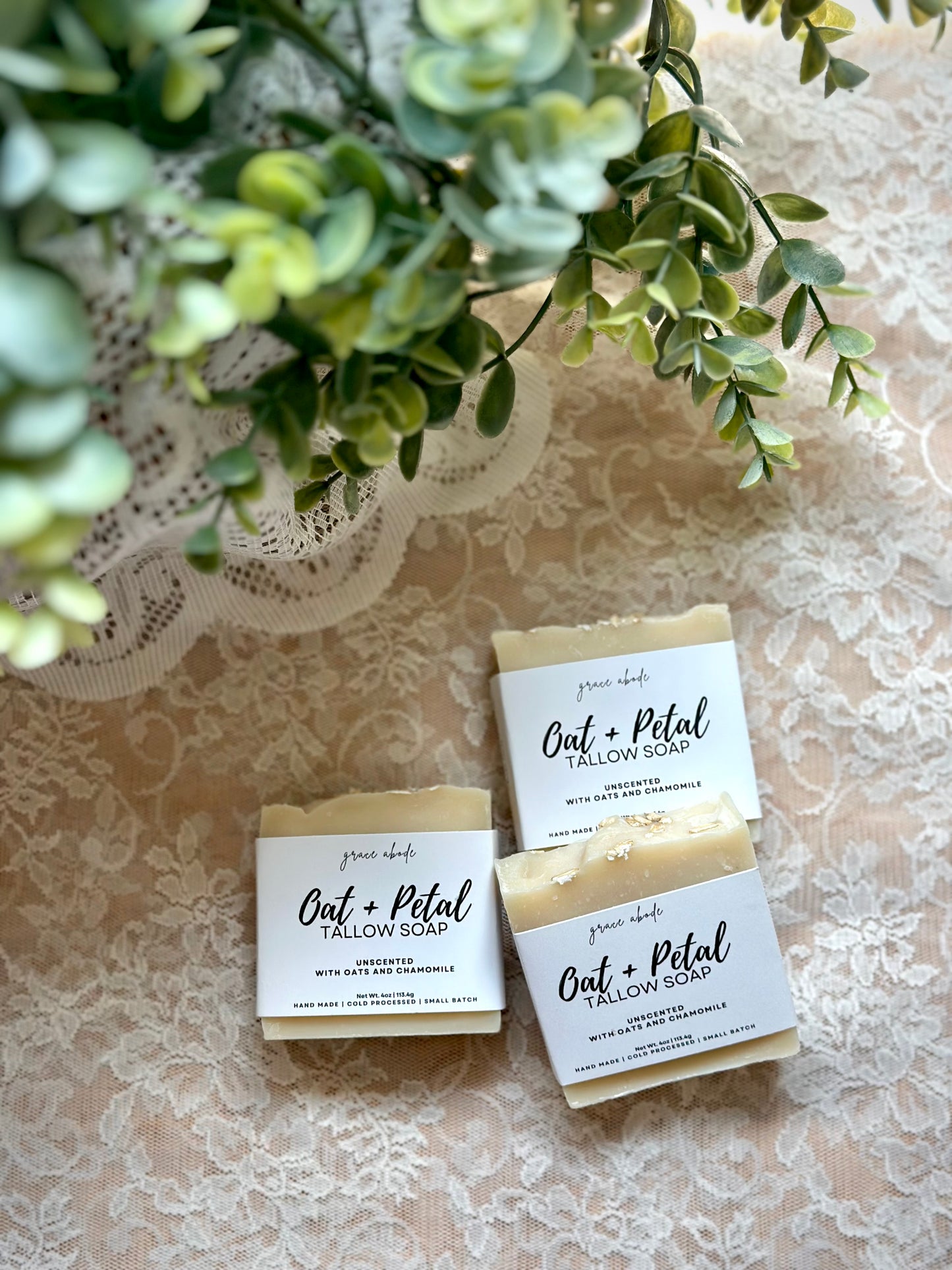 Oat + Petal Tallow Soap – Unscented | Soothing Chamomile & Oat Soap for Sensitive Skin